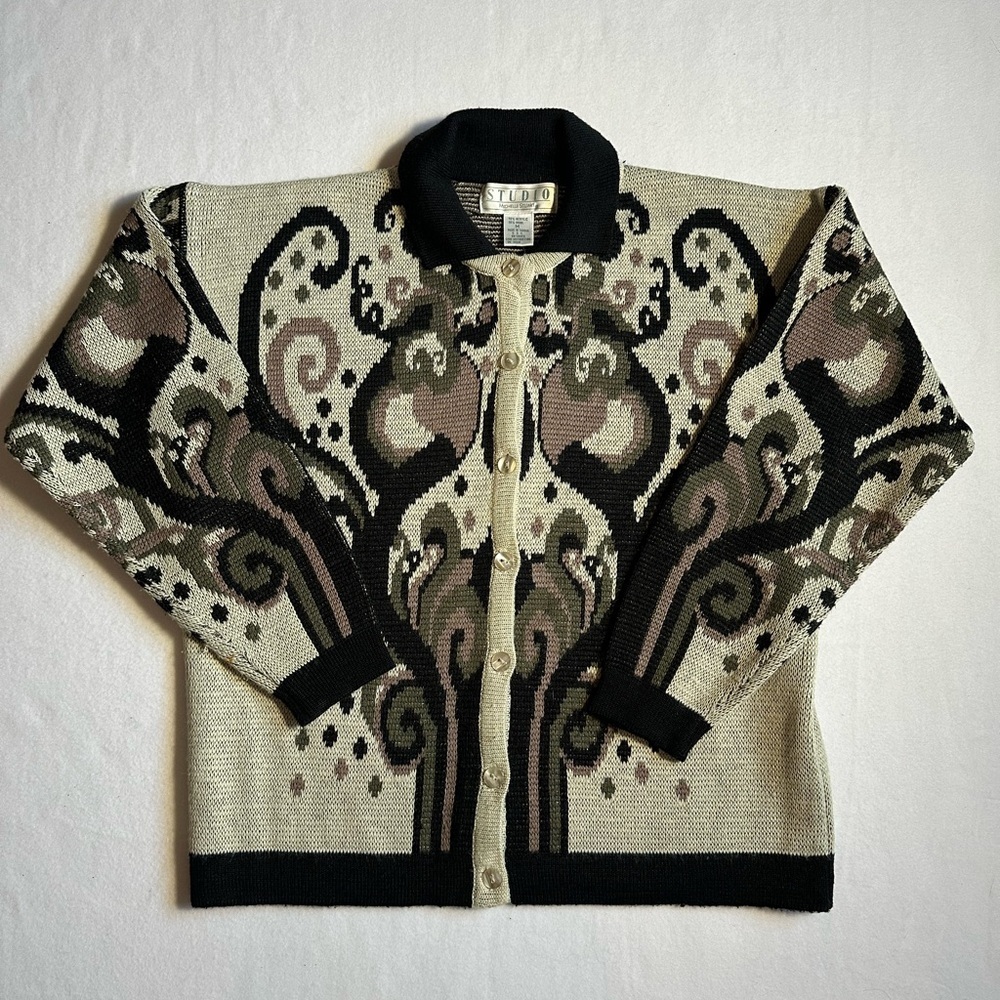 Vintage Studio by Michelle Stuart Cardigan Sweater Womens Medium Collared 90's